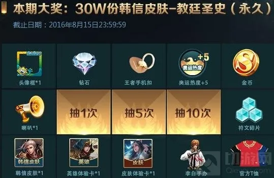 王者荣耀冠军杯抽奖得皮肤 暑期积分奖励一览