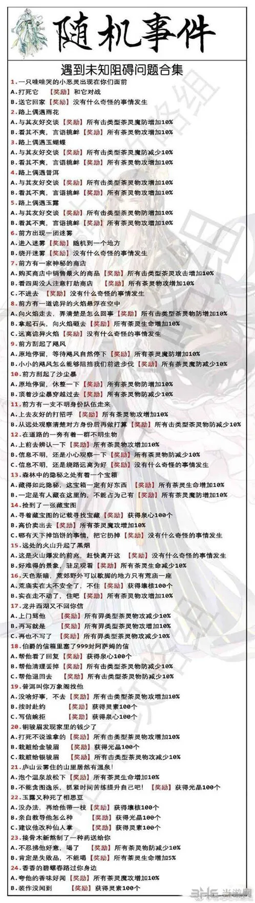 茗心录战斗随机事件完整奖励总汇