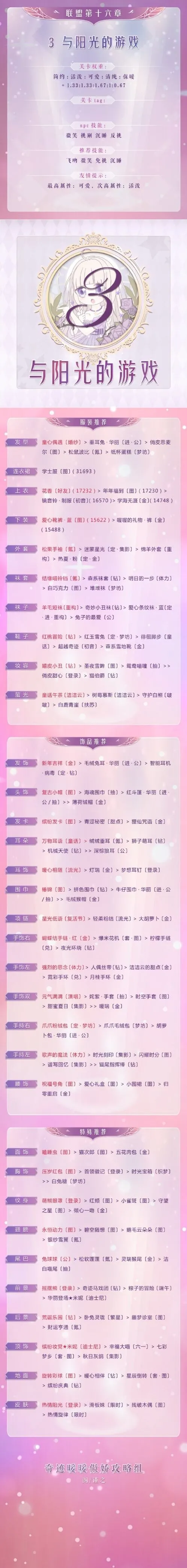奇迹暖暖联盟16-3与阳光游戏详细攻略