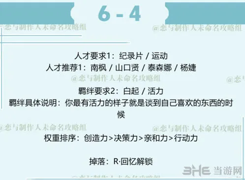 恋与制作人白起拍摄副本6-4三星攻略