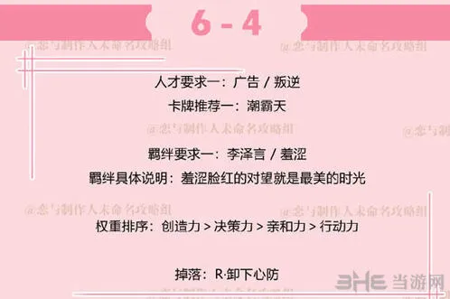 《恋与制作人》6-4副本潮霸天羁绊搭配