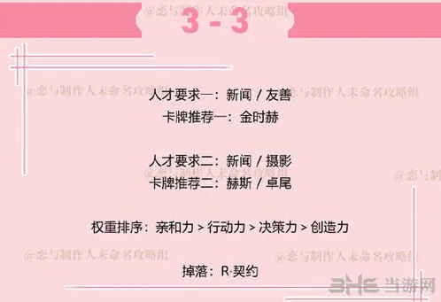 《恋与制作人》副本3-3过关心得教程