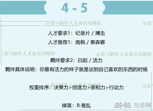 《恋与制作人》4-5关卡完全攻略