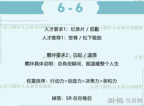 恋与制作人白起拍摄副本6-6三星打法教程
