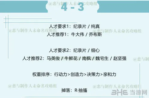 恋与制作人4-3拍摄副本人才选择攻略