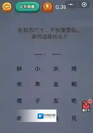 烧脑吃鸡38关答案 长有五六寸,子孙里面包是什么