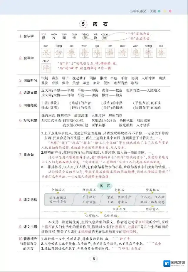 状元语文笔记（背记清单）小学5年级上册 pdf 百度云网盘